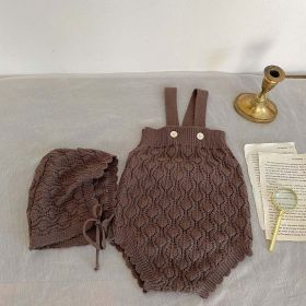 Baby Solid Color Hollow Carved Design Onesies With Hats (Color: brown, Size/Age: 73 (6-9M))