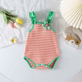 Baby Girl Striped Pattern Floral Patched Design Sling Onesies (Color: pink, Size/Age: 80 (9-12M))