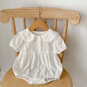 Baby Girl Doll Neck Short Sleeve Summer Onesies (Color: White, Size/Age: 80 (9-12M))