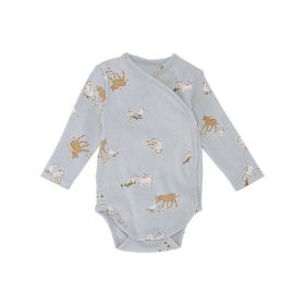 Baby Print Pattern Side Button Design Long Sleeve Comfy Onesies (Color: Blue, Size/Age: 73 (6-9M))