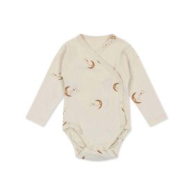 Baby Print Pattern Side Button Design Long Sleeve Comfy Onesies (Color: Apricot, Size/Age: 66 (3-6M))