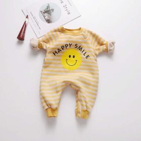 Baby 1pcs Striped & Dot Pattern Long Sleeved Romper Jumpsuit (Color: yellow, Size/Age: 66 (3-6M))