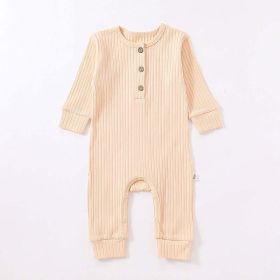 Baby Boy And Girl Solid Color Quarter Button Design Jumpsuit (Color: Apricot, Size/Age: 80 (9-12M))