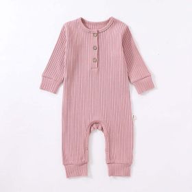 Baby Boy And Girl Solid Color Quarter Button Design Jumpsuit (Color: pink, Size/Age: 66 (3-6M))