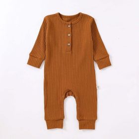 Baby Boy And Girl Solid Color Quarter Button Design Jumpsuit (Color: brown, Size/Age: 80 (9-12M))