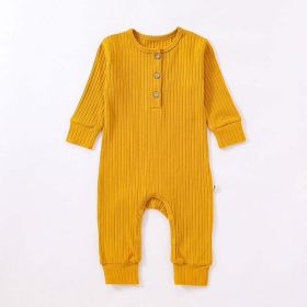 Baby Boy And Girl Solid Color Quarter Button Design Jumpsuit (Color: yellow, Size/Age: 80 (9-12M))
