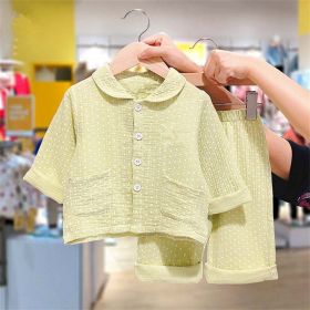 Baby Dot Pattern Single Breasted Design Lapel Shirt Combo Pants Sets Home Clothes (Color: green, Size/Age: 90 (12-24M))