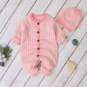 Baby Embroidered Pattern Single Breasted Design Longsleeve Knitted Romper (Color: pink, Size/Age: 73 (6-9M))