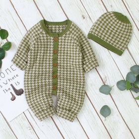 Baby Embroidered Pattern Single Breasted Design Longsleeve Knitted Romper (Color: green, Size/Age: 100 (2-3Y))