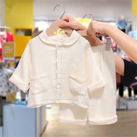Baby Dot Pattern Single Breasted Design Lapel Shirt Combo Pants Sets Home Clothes (Color: White, Size/Age: 80 (9-12M))