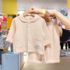 Baby Dot Pattern Single Breasted Design Lapel Shirt Combo Pants Sets Home Clothes (Color: pink, Size/Age: 90 (12-24M))
