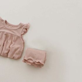 Baby Girl Round Neck Solid Color Design Sleeveless Top Combo Shorts Loungewear Two-Piece Sets (Color: pink, Size/Age: 73 (6-9M))
