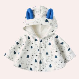 Baby Cartoon Bear Print Pattern Thickened Cape Cute Shawl (Color: White, Size/Age: 90 (12-24M))