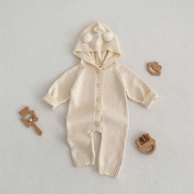 Baby Solid Color Full Button Design Knit Long Sleeve Jumpsuits (Color: Apricot, Size/Age: 73 (6-9M))