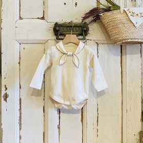 Baby Bow Tie Design Long Sleeve Solid Color Cute Bodysuits (Color: White, Size/Age: 66 (3-6M))