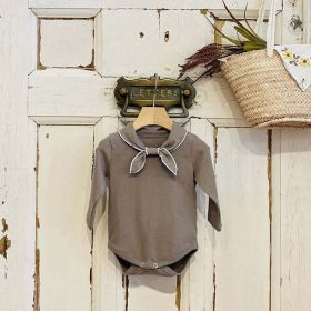 Baby Bow Tie Design Long Sleeve Solid Color Cute Bodysuits (Color: Coffee, Size/Age: 90 (12-24M))