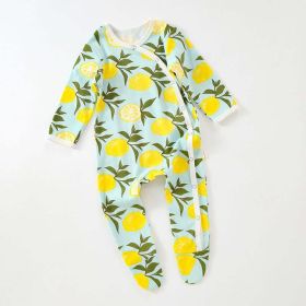 Baby Fruit Graphic Side Full Button Design Long Sleeves Covered Romper Tracksuit (Color: green, Size/Age: 66 (3-6M))