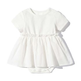Baby Girls Solid Color Wooden Ear Design Short-Sleeved Dress Onesies In Summer (Color: White, Size/Age: 59 (0-3M))