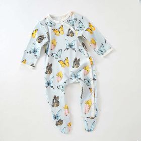 Baby Fruit Graphic Side Full Button Design Long Sleeves Covered Romper Tracksuit (Color: Blue, Size/Age: 73 (6-9M))