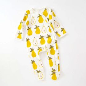 Baby Fruit Graphic Side Full Button Design Long Sleeves Covered Romper Tracksuit (Color: yellow, Size/Age: 90 (12-24M))