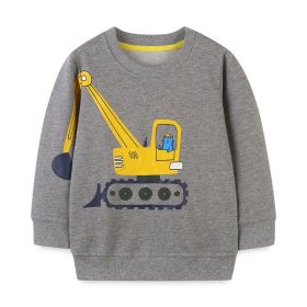 Baby Boy Cat Excavator Print Pattern Grey Hoodie (Color: Grey, Size/Age: 130 (7-8Y))