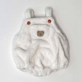 Baby Solid Color Bear Patched Design Plush Strap Sleeveless Onesies (Color: White, Size/Age: 90 (12-24M))