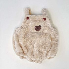 Baby Solid Color Bear Patched Design Plush Strap Sleeveless Onesies (Color: brown, Size/Age: 80 (9-12M))