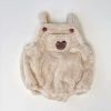Baby Solid Color Bear Patched Design Plush Strap Sleeveless Onesies