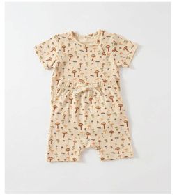 Baby Printed Pattern Round Collar With Button Short-Sleeved Top Combo Shorts Soft Sets (Color: Coffee, Size/Age: 100 (2-3Y))