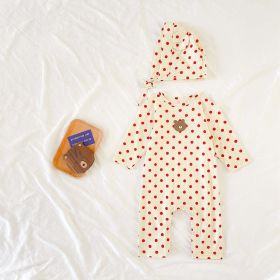 Baby Dot And Bear Pattern Long Sleeve Soft Cotton Jumpsuit (Color: Red, Size/Age: 73 (6-9M))