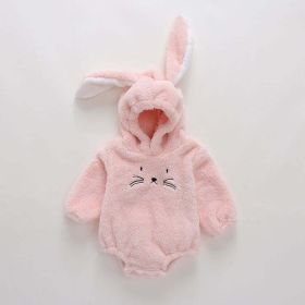 Baby Embroidered Pattern Rabbit Ear Design Thickened Onesies Bodysuit (Color: pink, Size/Age: 90 (12-24M))