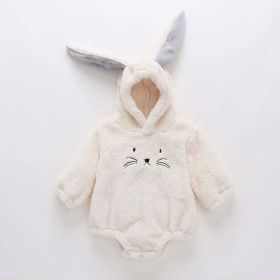 Baby Embroidered Pattern Rabbit Ear Design Thickened Onesies Bodysuit (Color: White, Size/Age: 80 (9-12M))