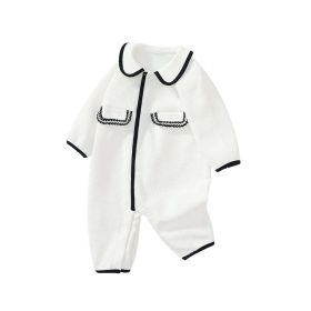Baby Solid Color Simple Style Lapel Cotton Thermal Home Clothes Romper (Color: White, Size/Age: 80 (9-12M))