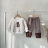 Baby Bear Embroidered Pattern Plush Hoodies Combo Pants Pieces Sets