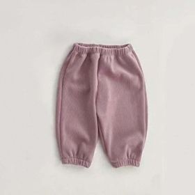 Baby Solid Color Fleece Thermal Lantern Pants In Autumn Winter (Color: pink, Size/Age: 90 (12-24M))