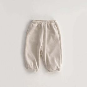 Baby Solid Color Fleece Thermal Lantern Pants In Autumn Winter (Color: White, Size/Age: 80 (9-12M))