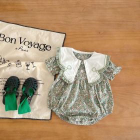 Baby Girls Floral Print Heart Embroidered Design Doll-Neck Onesies (Color: green, Size/Age: 73 (6-9M))