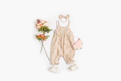 Baby Girl Floral Print Pattern Backless Design Sleeveless Rompers With Handband (Color: pink, Size/Age: 66 (3-6M))