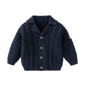 Baby Solid Color Crochet Knitted Design Single Breasted Design Knitted Cardigan (Color: Navy Blue (Dark Blue), Size/Age: 90 (12-24M))