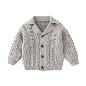 Baby Solid Color Crochet Knitted Design Single Breasted Design Knitted Cardigan (Color: Grey, Size/Age: 80 (9-12M))