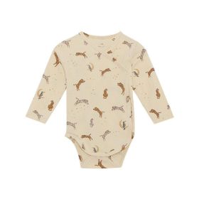 Baby Floral & Animals Graphic Envelope Collar Or Side Opening Design Bodysuit (Color: Beige, Size/Age: 80 (9-12M))