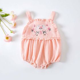 Baby Girl Floral Embroidered Pattern Lace Design Solid Color Sleeveless Onesies In Summer (Color: pink, Size/Age: 73 (6-9M))