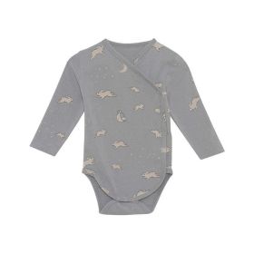 Baby Floral & Animals Graphic Envelope Collar Or Side Opening Design Bodysuit (Color: Grey, Size/Age: 73 (6-9M))