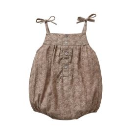 Baby Girls Solid Color Hollow Design Sleeveless Onesies With Bottons (Color: Coffee, Size/Age: 73 (6-9M))
