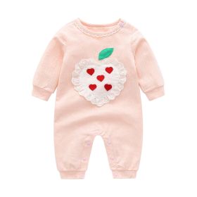 Baby Girl Solid Color Lace Heart Patchwork Design Long-Sleeved Rompers (Color: pink, Size/Age: 59 (0-3M))
