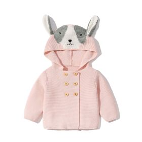 Baby Solid Color Cartoon Design Hooded Knitted Fashion Cardigan (Color: pink, Size/Age: 100 (2-3Y))