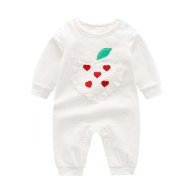 Baby Girl Solid Color Lace Heart Patchwork Design Long-Sleeved Rompers (Color: White, Size/Age: 59 (0-3M))