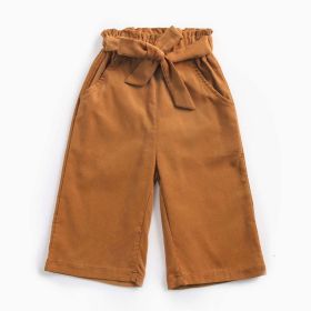 Baby Girl Solid Color Bow Tie Design Corduroy Nine Point Wide Leg Pants (Color: brown, Size/Age: 73 (6-9M))