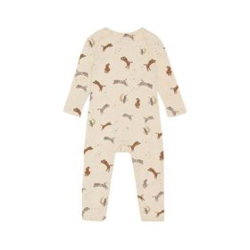 Baby Floral & Animals Print Pattern Long Sleeves Soft Jumpsuit (Color: Apricot, Size/Age: 80 (9-12M))