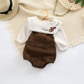 Baby Embroidered Pattern Lapel Cotton Shirt Combo Corduroy Strap Onesies Sets (Color: Coffee, Size/Age: 66 (3-6M))